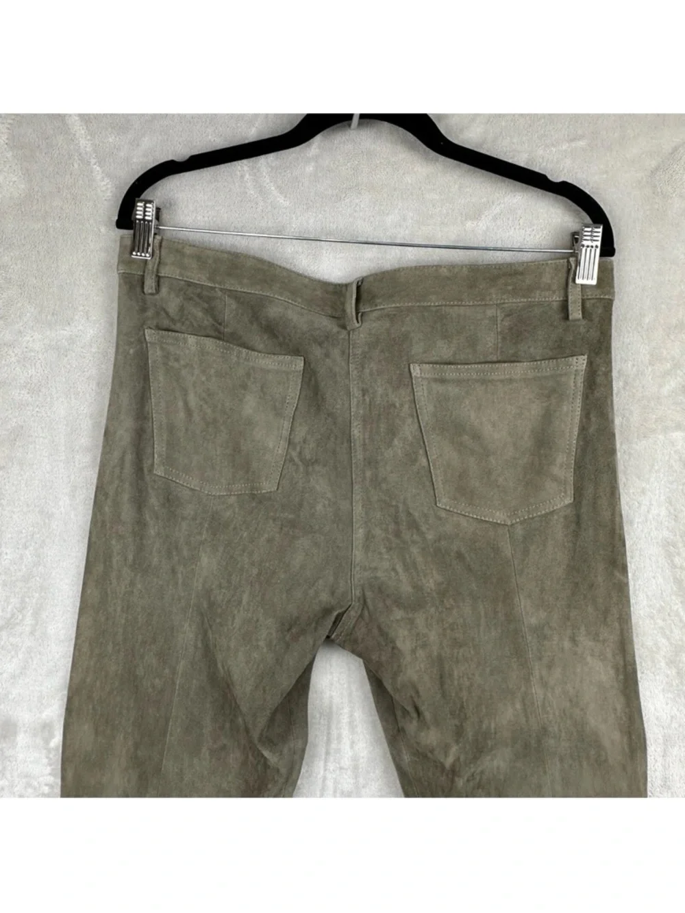 The Row Olive Green Lambskin Suede Straight-Leg Pants (Quiet Luxury) - Picture 5 of 13